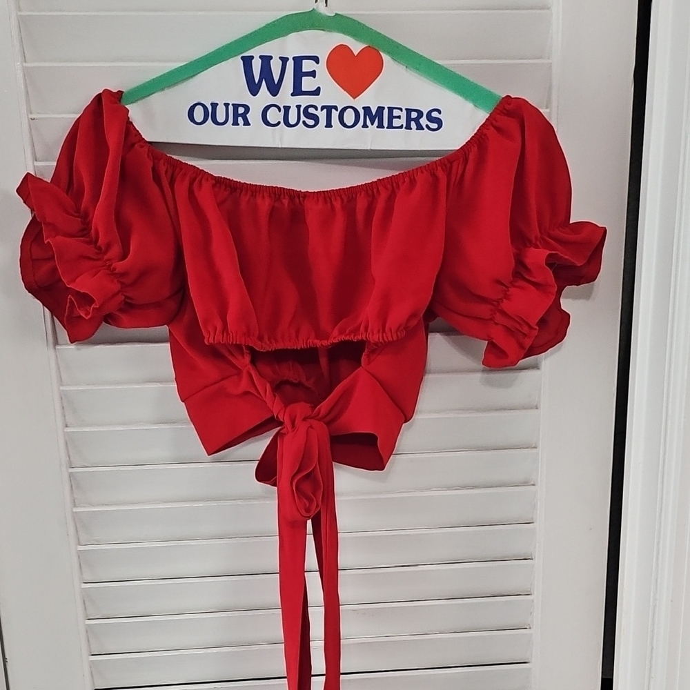 Red Ruffle Back Tie Top - Picture 3 of 3